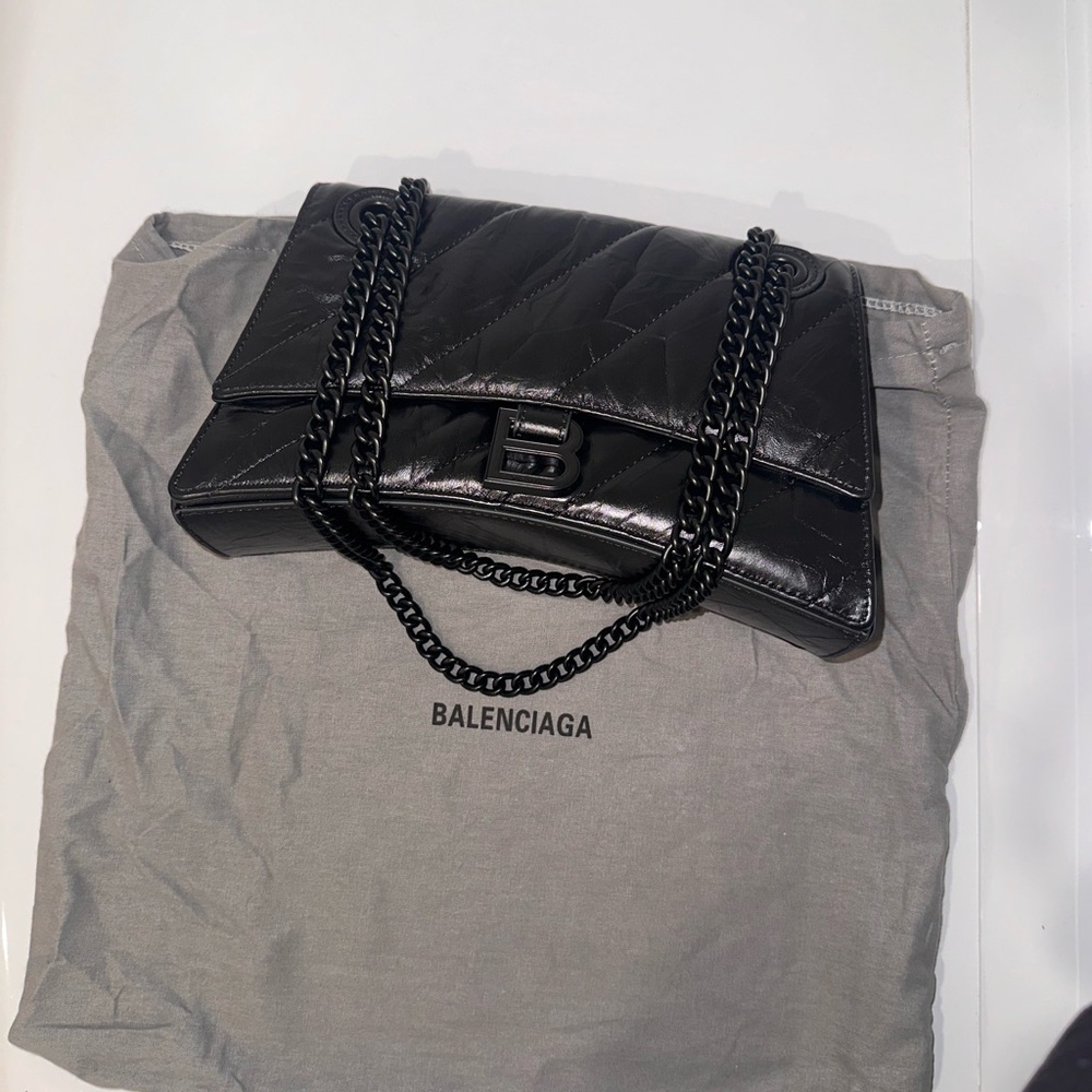 Balenciaga Black Quilted Leather Shoulder Bag with Chain Strap